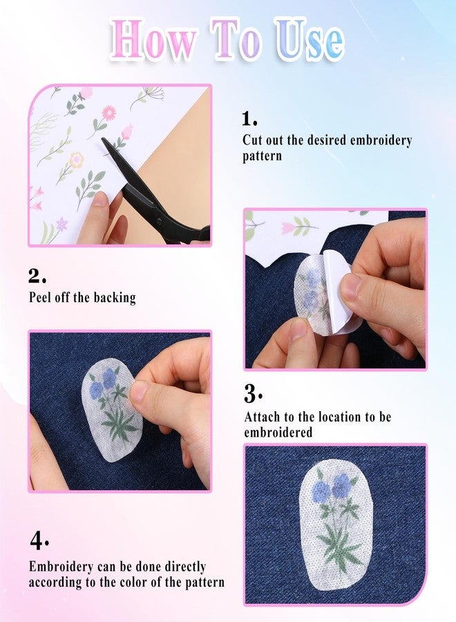 BCNJEPIN Embroidery Stickers for Stitching, 2 Sheets Water Soluble Paper for Embroidery with Stick and Stitch Embroidery Designs, Floral Pattern Paper for Clothes Embroiderys and Fabric Decoration - Image 4